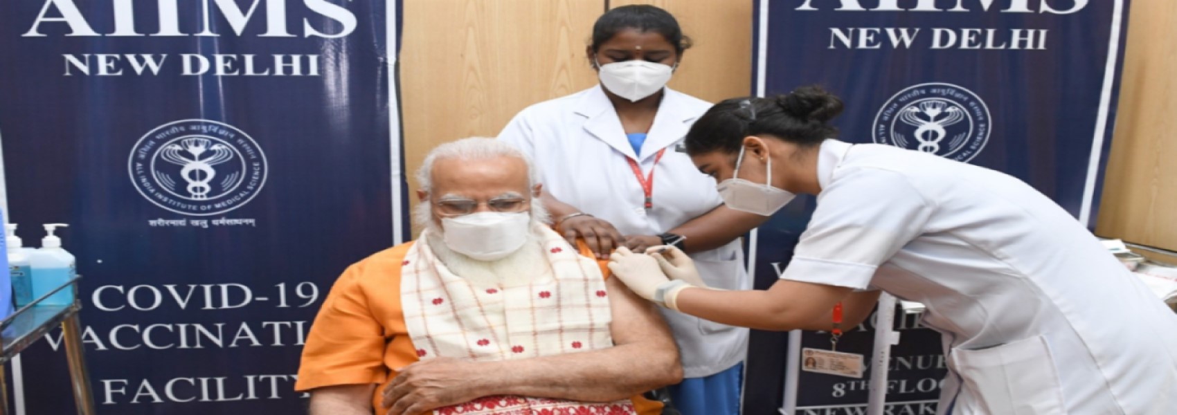 Honorable Prime Minister, Shri Narendra Modi takes second dose of the COVID-19 vaccine, at AIIMS, New Delhi on April 08, 2021